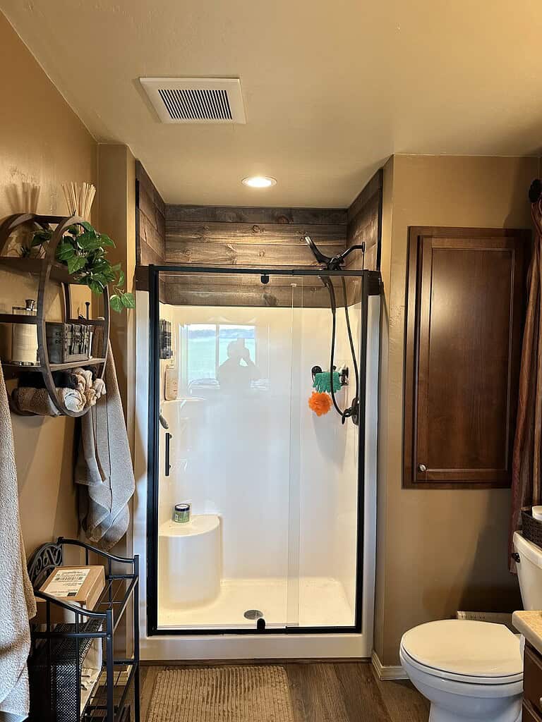Shower with ship-lap added to the top.
