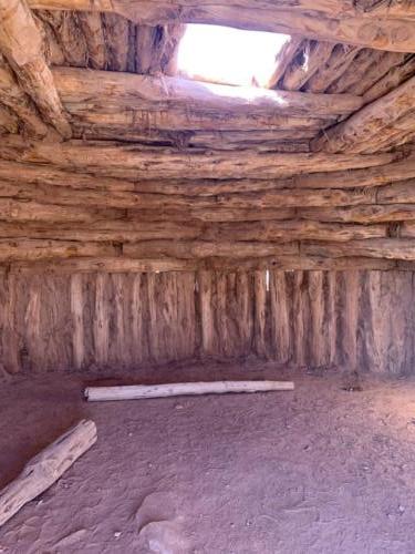 Inside the Navajo Hogan.